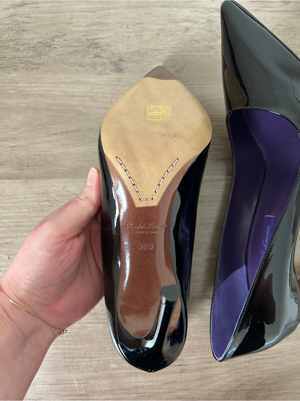 Ralph Lauren Celia Black Patent Heel Size EU 38 New in Box Purple Label - Picture 8 of 10